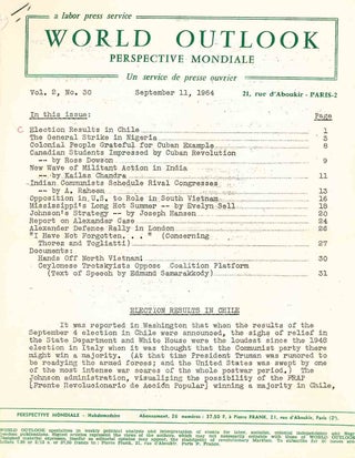 World Outlook: Perspective Mondiale. Un Service de Presse Ouvrier/A Labor Press Service. Vol. I, No. 1 (27 September 1963) through Vol. VI, No. 16 (26 April 1968).