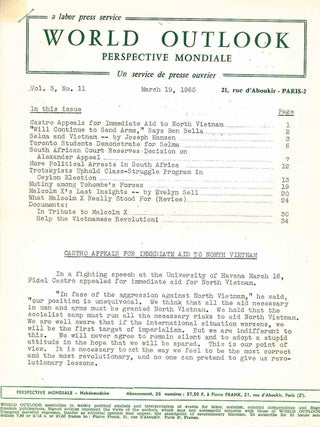 World Outlook: Perspective Mondiale. Un Service de Presse Ouvrier/A Labor Press Service. Vol. I, No. 1 (27 September 1963) through Vol. VI, No. 16 (26 April 1968).