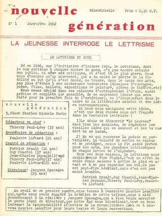 Book ID: 49055 Nouvelle Génération. La Jeunesse Interroge Le Lettrisme. No. 1...