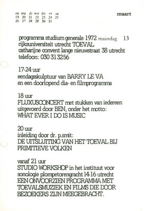 Toeval: Studium Generale 1972, Rijksuniversiteit Utrecht.