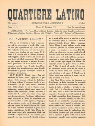 Quartiere Latino. Anno I, No. 1 (24 Ottobre 1913) through Anno II, No. 8 (28 Febbraio 1914) (all published).