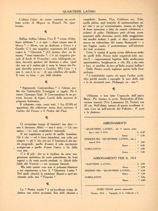 Quartiere Latino. Anno I, No. 1 (24 Ottobre 1913) through Anno II, No. 8 (28 Febbraio 1914) (all published).