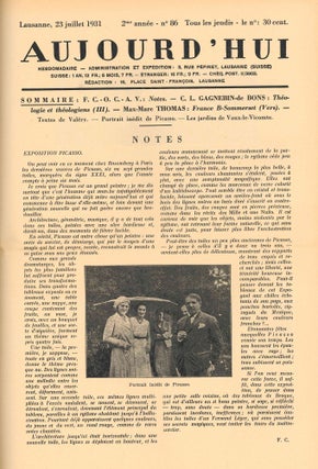 Aujourd'hui. 1er Année, No. 1 (5 décembre 1929) through 2me Année, No. 109 (31 décembre 1931) (all published).
