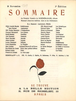 Schéhérazade. Album Mensuel d'Oeuvres Inédites d'Art et de Littérature. Nos. 1 (10 Novembre 1909) through No. 6 (15 Mars 1911) (all published).