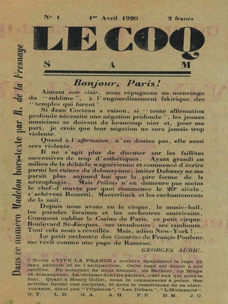 Le Coq. Later: Le Coq Parisien. No. 1 (Avril/Mai 1920) through No. 4 (Novembre 1920). Includes: two additional variants of issue no. 1 (all published).