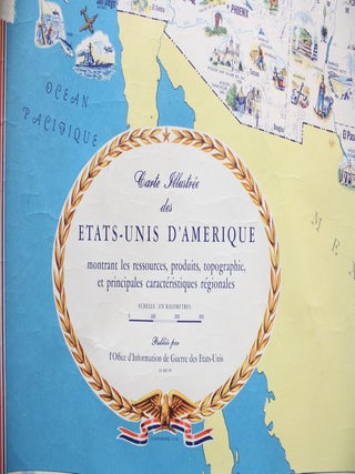 Quelques Faits sur les Etats-Unis. Carte Illustrée des Etats-Unis d'Amerique montrant les ressources, produits, topographie, et principales caractéristiques régionales.