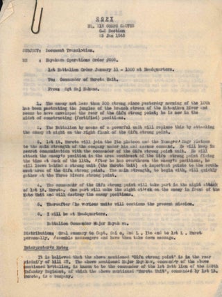 Small Collection of Typed Documents Containing Translations of Japanese POW Diaries and Japanese Military Operations Orders.