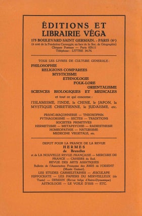 Hermès. Revue trimestrielle d'études mystiques et poétiques. Later subtitle: Mystique - Poesie - Philosophie. 1ère série, No. 1 (Juin 1933) through 3ème série, No. e (November 1939).