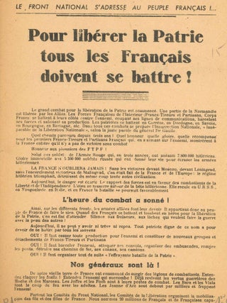 Exceptional Collection of Original Political Tracts and Journals from the French Resistance of World War II.