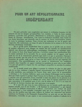 Book ID: 53683 Pour un art révolutionnaire indépendant. 6 Variants. André Breton,...