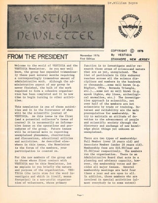 Book ID: 53687 Vestigia Newsletter. Investigation - Education - Research. No. 1 (1976)...