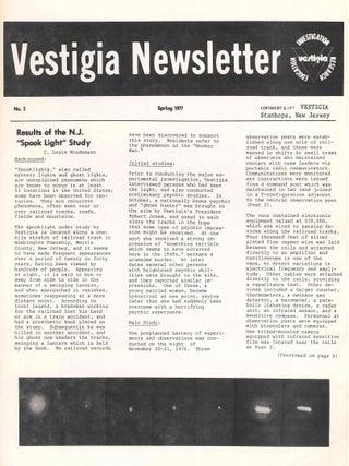 Vestigia Newsletter. Investigation - Education - Research. No. 1 (1976) through Vol. III, No. 1 (Spring 1979) (all published?)