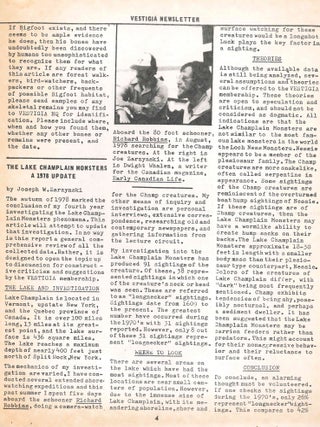 Vestigia Newsletter. Investigation - Education - Research. No. 1 (1976) through Vol. III, No. 1 (Spring 1979) (all published?)
